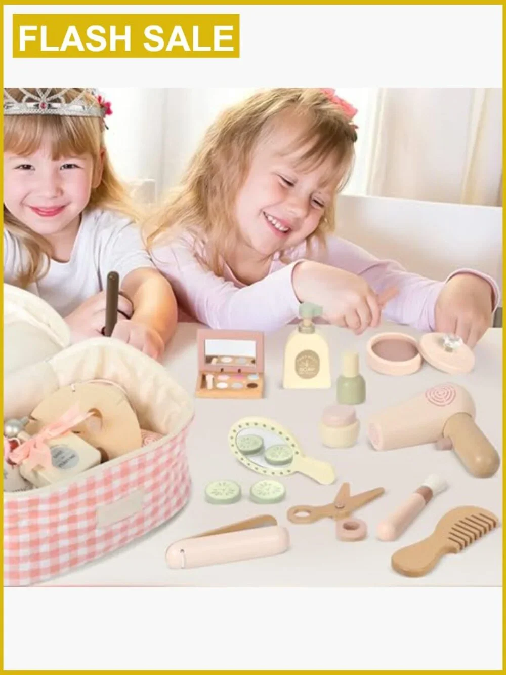 Wooden Makeup Toy Set - 20+ Piece Pretend Play Beauty Kit for Kids